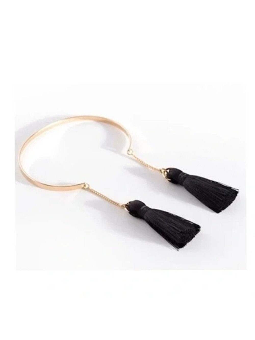 NIB Anthropologie Boho Festival Bracelet Gold Bangle w/ Black Tassels + Gift Box